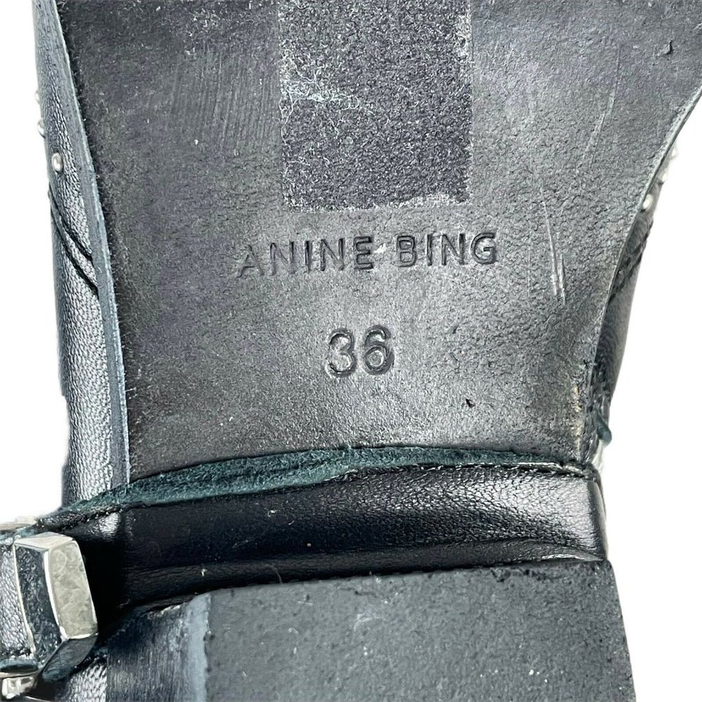 Anine Bing Bianca Leather Studded Accents Ankle Boots Black 6 36 Buckle Harness - Picture 11 of 12